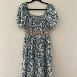Free People Bohoo Dress MIDI Green print Flowers Size M